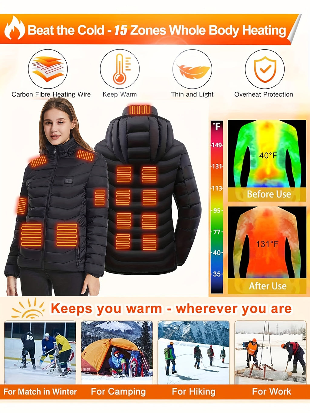 Veste Chauffante Femme - 3 Niveau De Chauffage