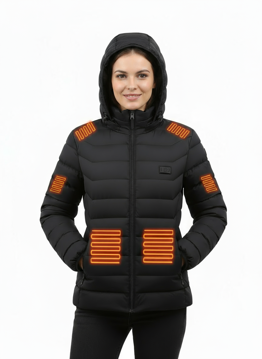 Femme portant la veste chauffante