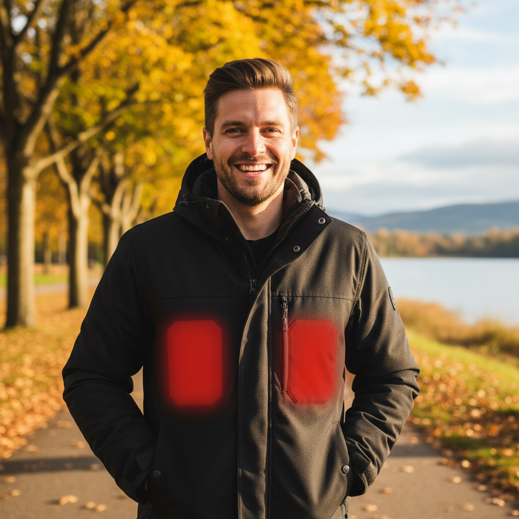 Homme heureux portant la veste